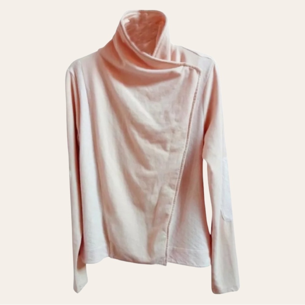 Anthropologie Quilted Moto Jacket Large Ivory SOFT Breathable Zip Front Drapey - Picture 8 of 16